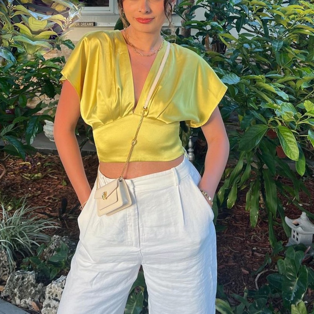 BRAND NEW WITH TAG Zara Open Back Neon Cropped Short Sleeve Blouse